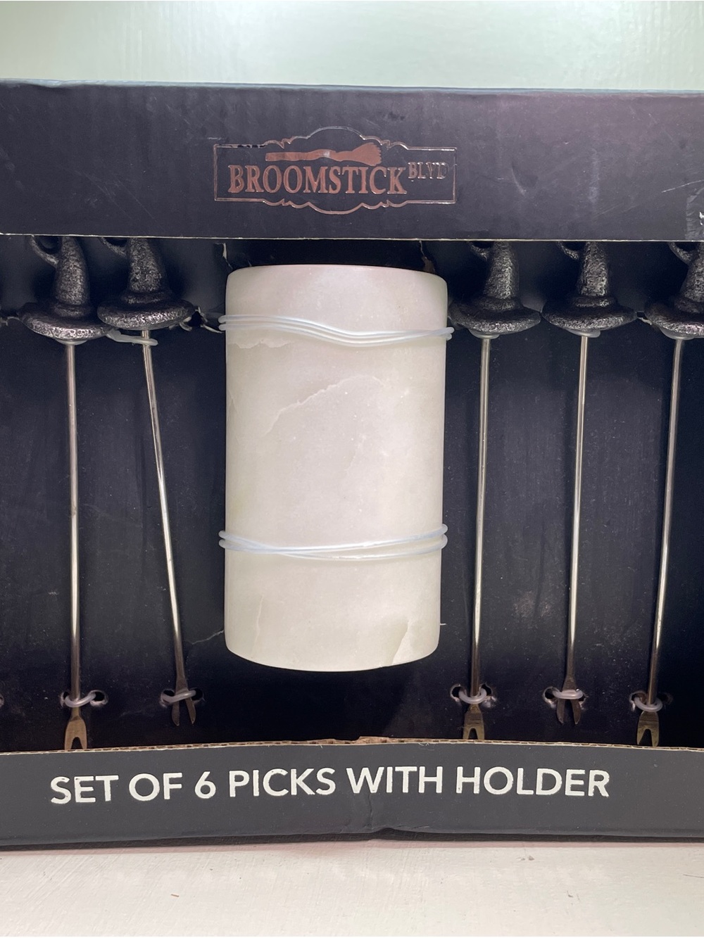 Broomstick Blend Set of 6 Cheese Picks with Marble Holder